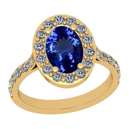 Certified 2.97 Ctw VS/SI1 Tanzanite And Diamond 14K Yellow Gold Engagement Halo Ring