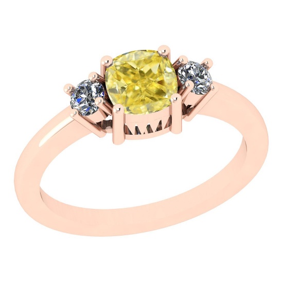 Certified 1.22 Ct GIA Certified Natural Fancy Yellow Diamond And White Diamond 14K Rose Gold Vintage
