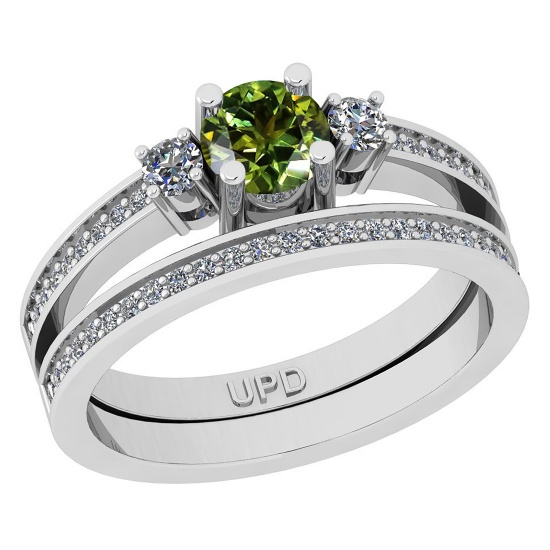 0.83 Ctw I2/I3 Green sapphire And Diamond 14K White Gold Wedding Set Ring