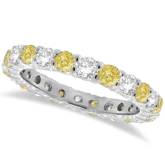Fancy Yellow Canary and White Diamond Eternity Band 14k Gold 1.07ctw