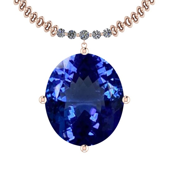 Certified 4.78 Ctw VS/SI1 Tanzanite And Diamond 14K Rose Gold Vintage Style Necklace