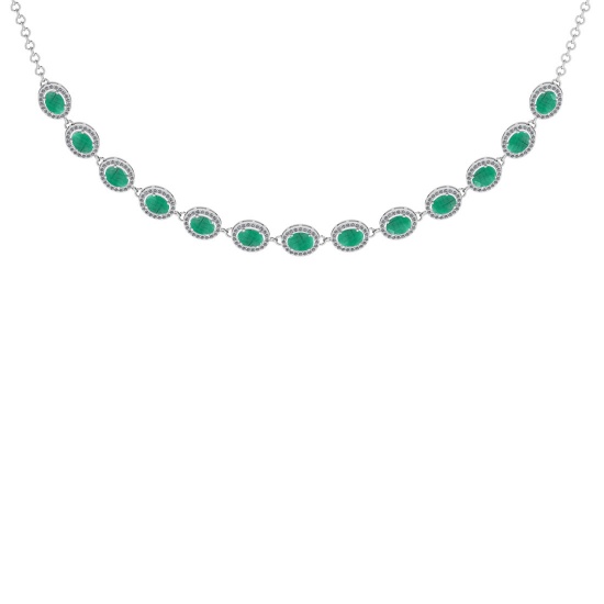 11.30 Ctw VS/SI1 Emerald And Diamond 14K White Gold Girls Fashion Necklace (ALL DIAMOND ARE LAB GROW