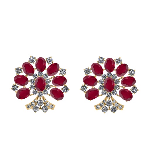 15.48 Ctw SI2/I1 Ruby And Diamond 14K Yellow Gold Earrings