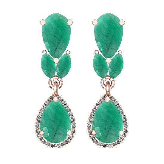 6.79 Ctw VS/SI1 Emerald And Diamond 14K Rose Gold Dangling Earrings
