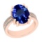 Certified 5.94 Ctw VS/SI1 Tanzanite And Diamond 14K Rose Gold Engagement Ring