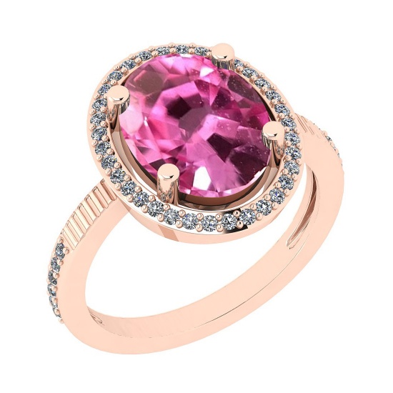 Certified 2.16 Ctw VS/SI1 Pink Sapphire And Diamond 14K Rose Gold Ring