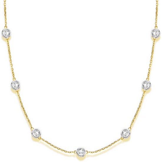 Station Bezel-Set Necklace in 14k Two Tone Gold 3.00ctw