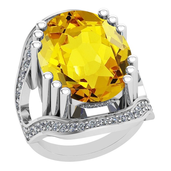 19.92 Ctw I2/I3 Lemon Topaz And Diamond 14k White Gold Engagement Halo Ring