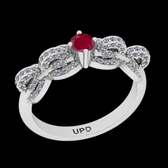 0.77 Ctw VS/SI1 Ruby And Diamond Prong Set 14K White Gold Vintage Style Ring