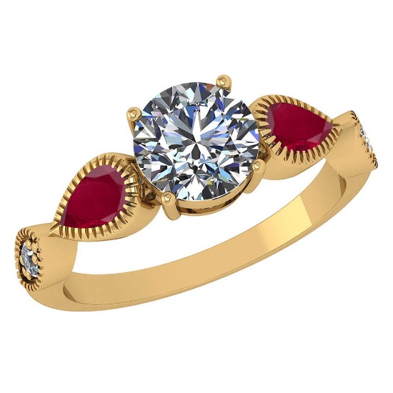 Certified 1.81 Ctw Ruby And Diamond Wedding/Engagement Style 18K Yellow Gold Halo Ring (SI2/I1)