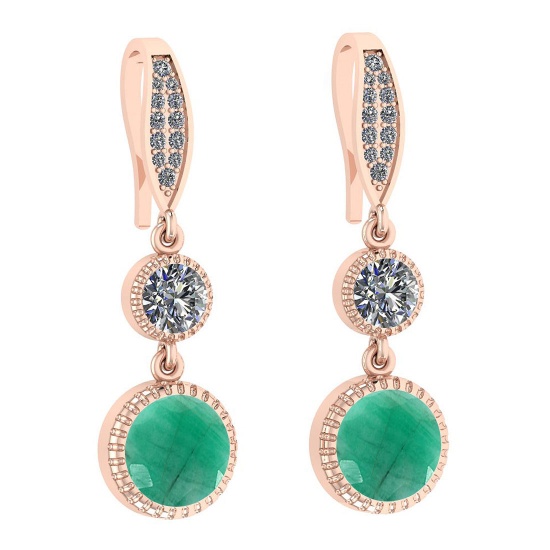 4.70 Ctw I2/I3 Emerald And Diamond 14K Rose Gold Earrings