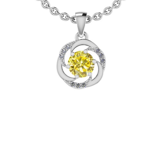 0.75 Ctw i2/i3 Treated Fancy Yellow And White Dimaond 14K White Gold Pendant