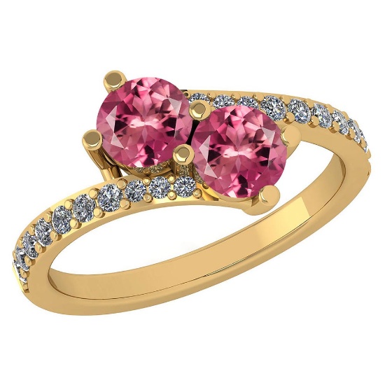 Certified 1.24 Ctw Pink Tourmaline And White Diamond Wedding/Engagement Style 18K Yellow Gold Halo R