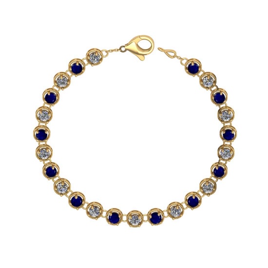 6.00 Ctw SI2/I1 Blue Sapphire and Diamond 14K Yellow Gold Bracelet