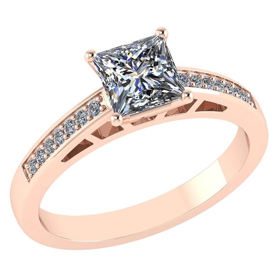 Certified .64 CTW Princess Diamond 14K Rose Gold Ring