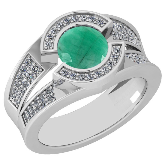 1.62 Ctw I2/I3 Emerald And Diamond 14K White Gold Engagement Ring