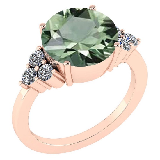 Certified 3.60 Ctw Green Amethyst And Diamond VS/SI1 Ring 14K Rose Gold MADE IN USA