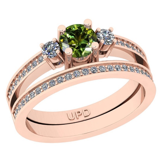 0.50 Ctw I2/I3 Green Sapphire And Diamond 10K Rose Gold Wedding Set Ring