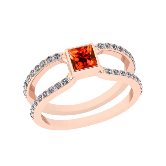 0.56 Ctw SI2/I1 Orange Sapphire And Diamond 14K Rose Gold Ring