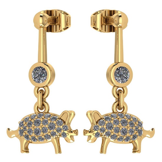 Certified 0.39 Ctw Diamond VS/SI1 Chinese Pig Earring 14K Yellow Gold
