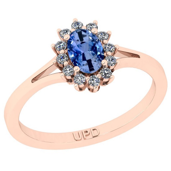 0.64 Ctw I2/I3 sapphire And Diamond 10K Rose Gold Promises Ring