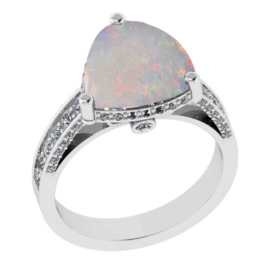 4.33 Ctw SI2/I1 Opal and Diamond 14K White Gold Engagement Ring