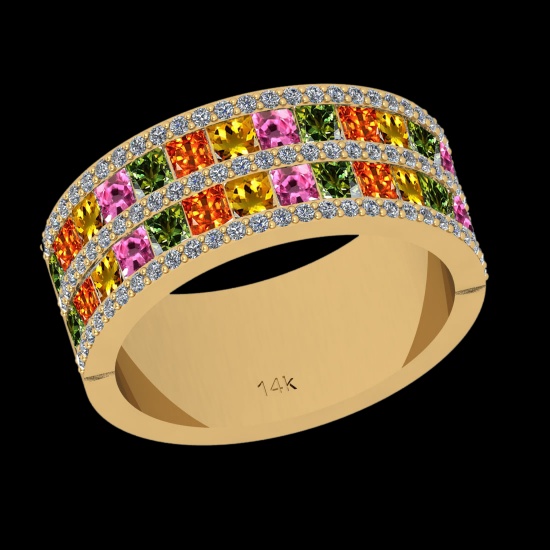 2.40 Ctw SI2/I1 Multi Sapphire And Diamond 14K Yellow Gold Eternity Half Band Ring