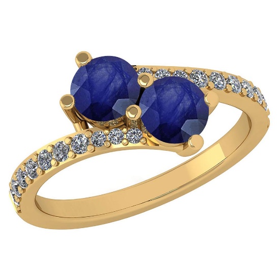 Certified 1.24 Ctw Blue Sapphire And White Diamond Wedding/Engagement Style 18K Yellow Gold Halo Rin