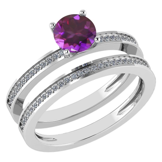 Certified 0.73 Ctw Amethyst And Diamond 18k White Gold Ring (G-H VS/SI1)