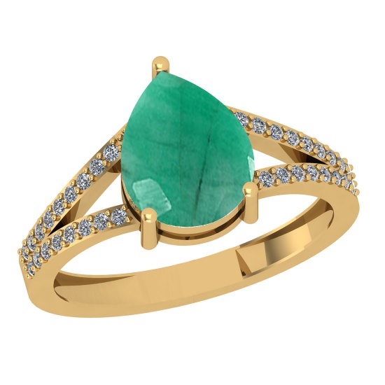 2.67 Ctw SI2/I1 Emerald And Diamond 14K Yellow Gold Ring