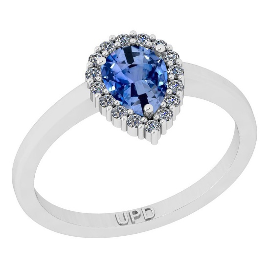 0.70 Ctw I2/I3 sapphire And Diamond 10K White Gold Engagement Ring