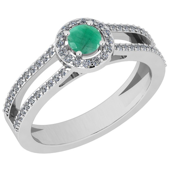 0.56 Ctw I2/I3 Emerald And Diamond 14K White Gold Ring