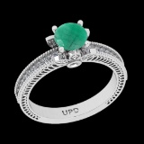 1.27 Ctw VS/SI1 Emerald And Diamond Prong Set 14K White Gold Engagement Ring