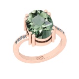 6.86 Ctw I2/I3 Green Amethyst And Diamond 10K Rose Gold Ring