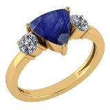 Certified 2.25 Ctw Blue Sapphire And Diamond Ladies Fashion Halo Ring 14K Yellow Gold (VS/SI1) MADE