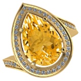 Certified 2.71 CTW Genuine Citrine And Diamond 14K Yellow Gold Ring