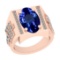 Certified 6.58 Ctw VS/SI1 Tanzanite And Diamond 14K Rose Gold Vintage Style Engagement Ring