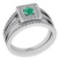 0.81 Ctw SI2/I1 Emerald And Diamond 14K White Gold Anniversary Set Ring