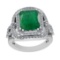 13.91 Ctw VS/SI1 Emerald And Diamond 18K White Gold Vintage Style Ring