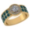 Certified 2.08 Ctw I2/I3 Treated Fancy Blue And White Diamond 14K Yellow Gold Victorian Style Engage