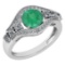 Certified 1.80 Ctw Emerald And Diamond Ladies Fashion Halo Ring 14K White Gold (VS/SI1) MADE IN USA
