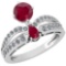 Certified 1.56 Ctw Ruby And Diamond Ladies Fashion Halo Ring 14k Yellow Gold (VS/SI1) MADE IN USA