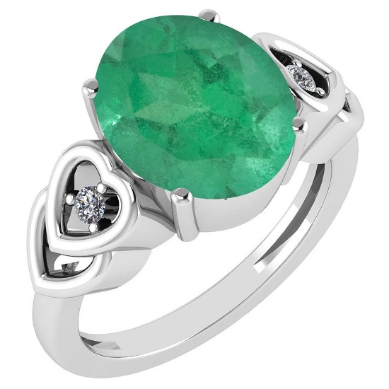 Certified 5.11 Ctw Emerald And Diamond Ladies Fashion Halo Ring 14k White Gold (VS/SI1) MADE IN USA