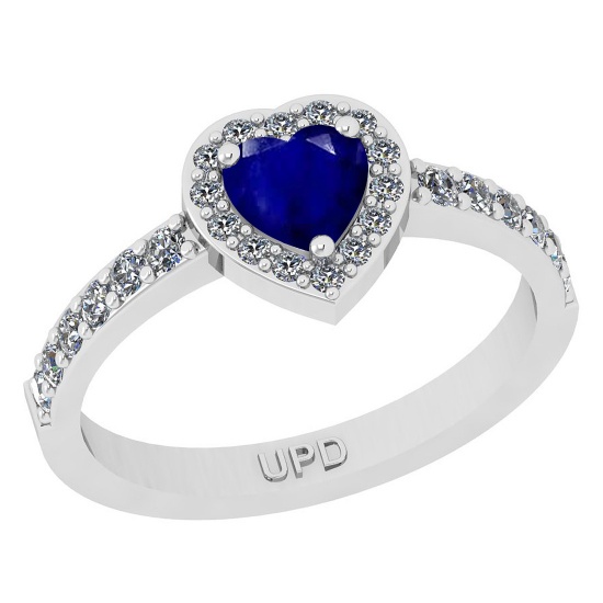 0.83 Ctw SI2/I1 Blue Sapphire And Diamond 14K White Gold Anniversary Ring