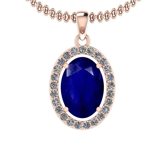 2.86 Ctw I2/I3 Blue Sapphire And Diamond 14K Rose Gold Pendant
