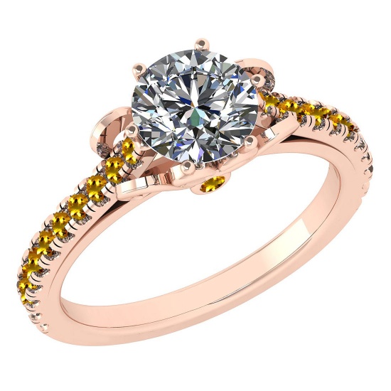 Certified 1.33 Ctw I2/I3 Yellow Sapphire And Diamond 14K Rose Gold Victorian Style Engagement Ring