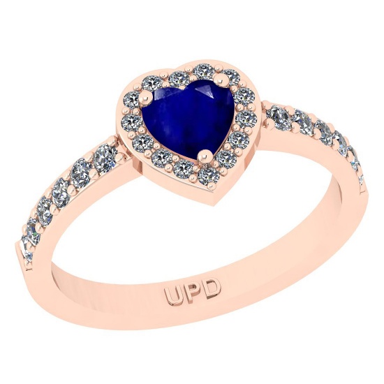 0.83 Ctw SI2/I1 Blue Sapphire And Diamond 14K Rose Gold Anniversary Ring