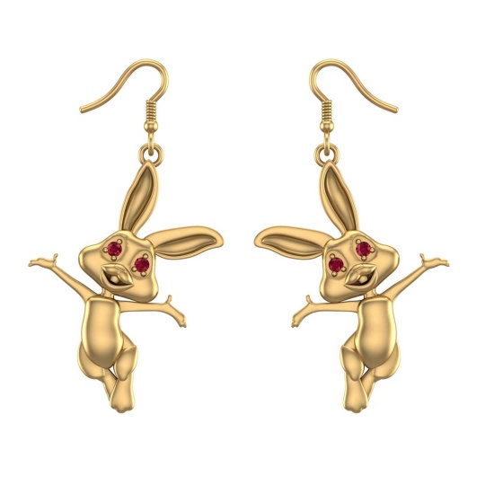 0.26 Ctw Ruby 14K Yellow Gold Bunny Wire Hook Earrings