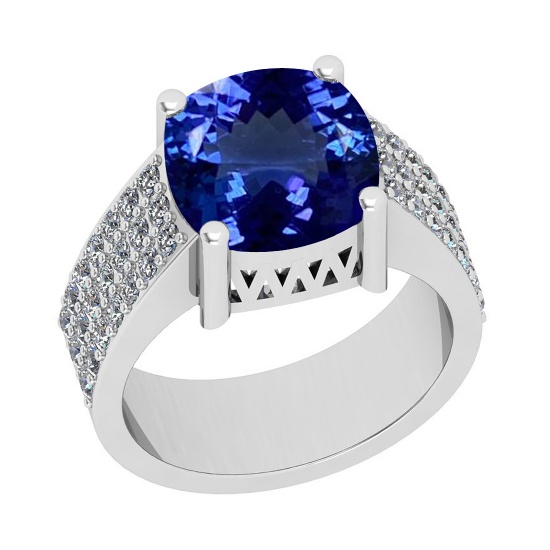 Certified 5.18 Ctw VS/SI1 Tanzanite And Diamond 14K White Gold Vintage Style Engagement Ring