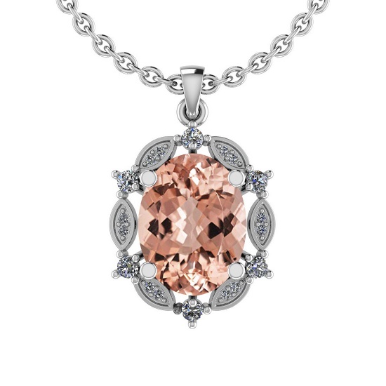 5.02 Ctw SI2/I1 Morganite And Diamond 14K White Gold Vintage Style Necklace